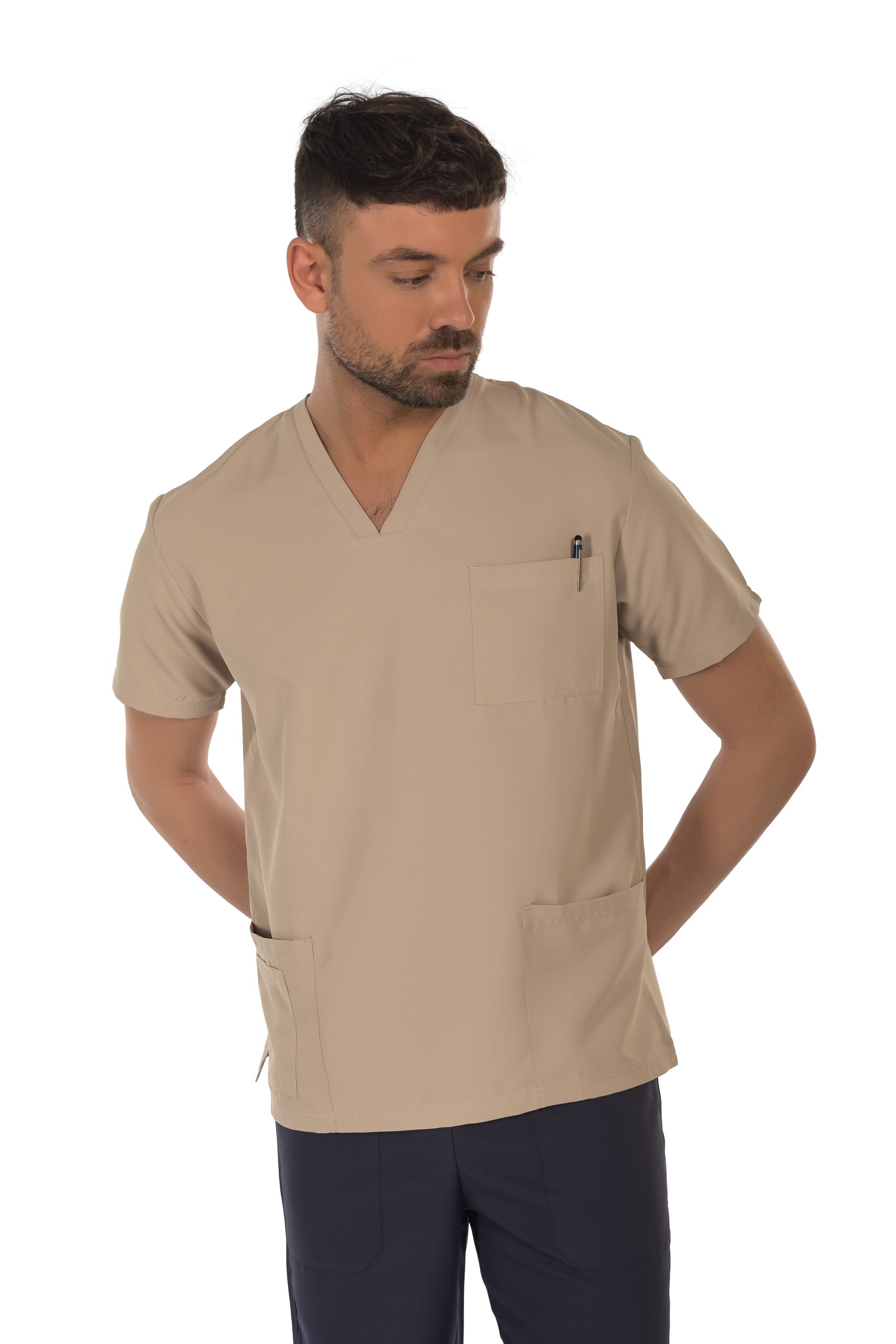 Unisex short sleeve scrub (Beige) – premium dental product from Barmaan Dental, South African distributor of Dispotech Switzerland