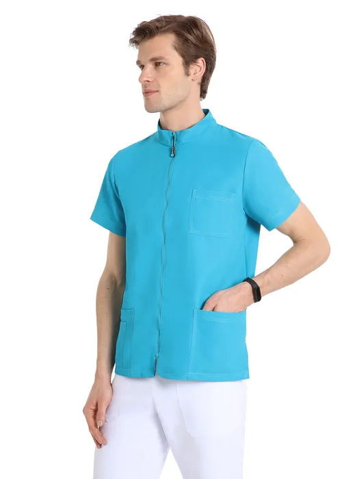 Unisex scrub top with zip (Turquoise) – medical-uniforms product available from Barmaan Dental South Africa