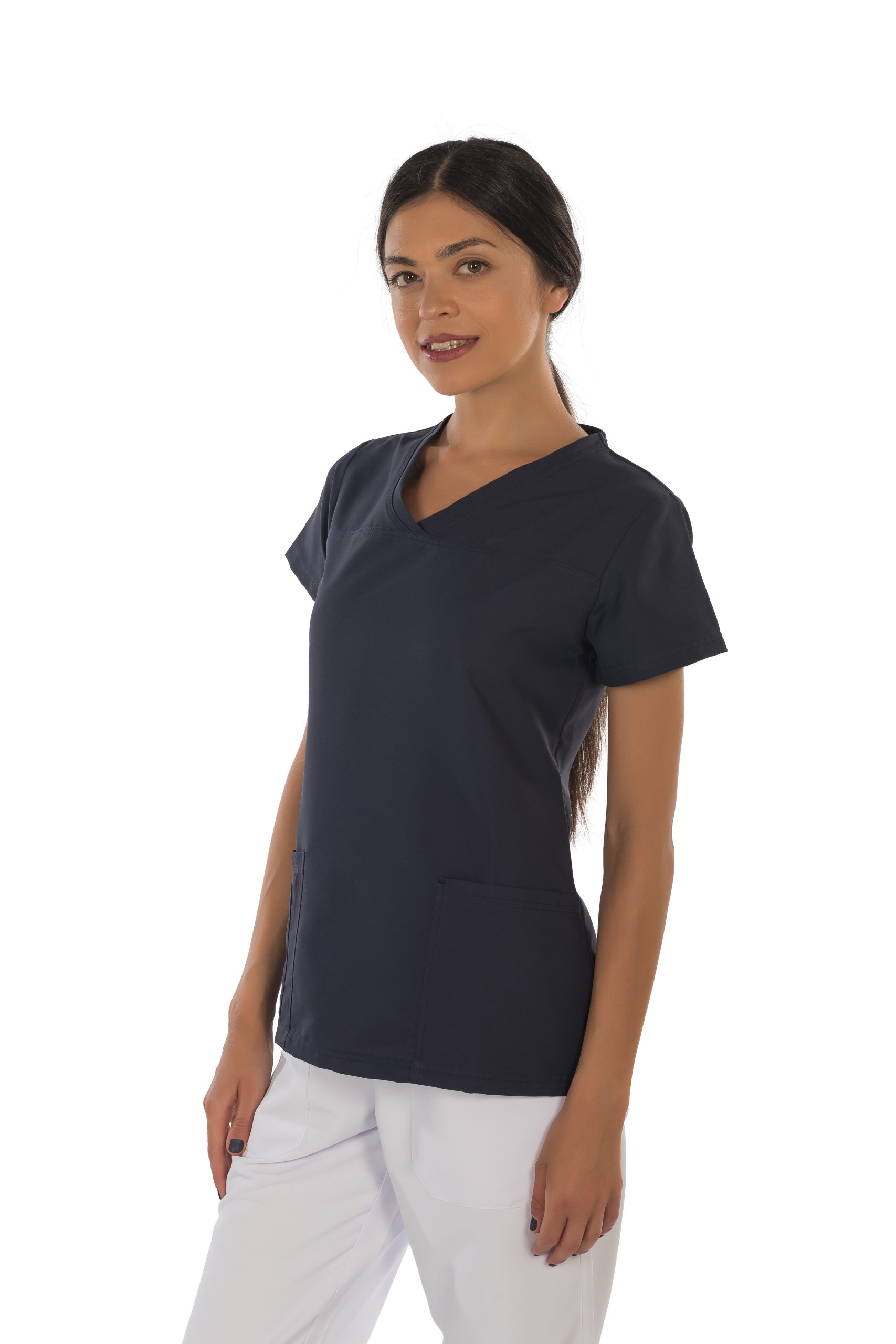 Women's short sleeve scrub (Navy) – premium dental product from Barmaan Dental, South African distributor of Dispotech Switzerland