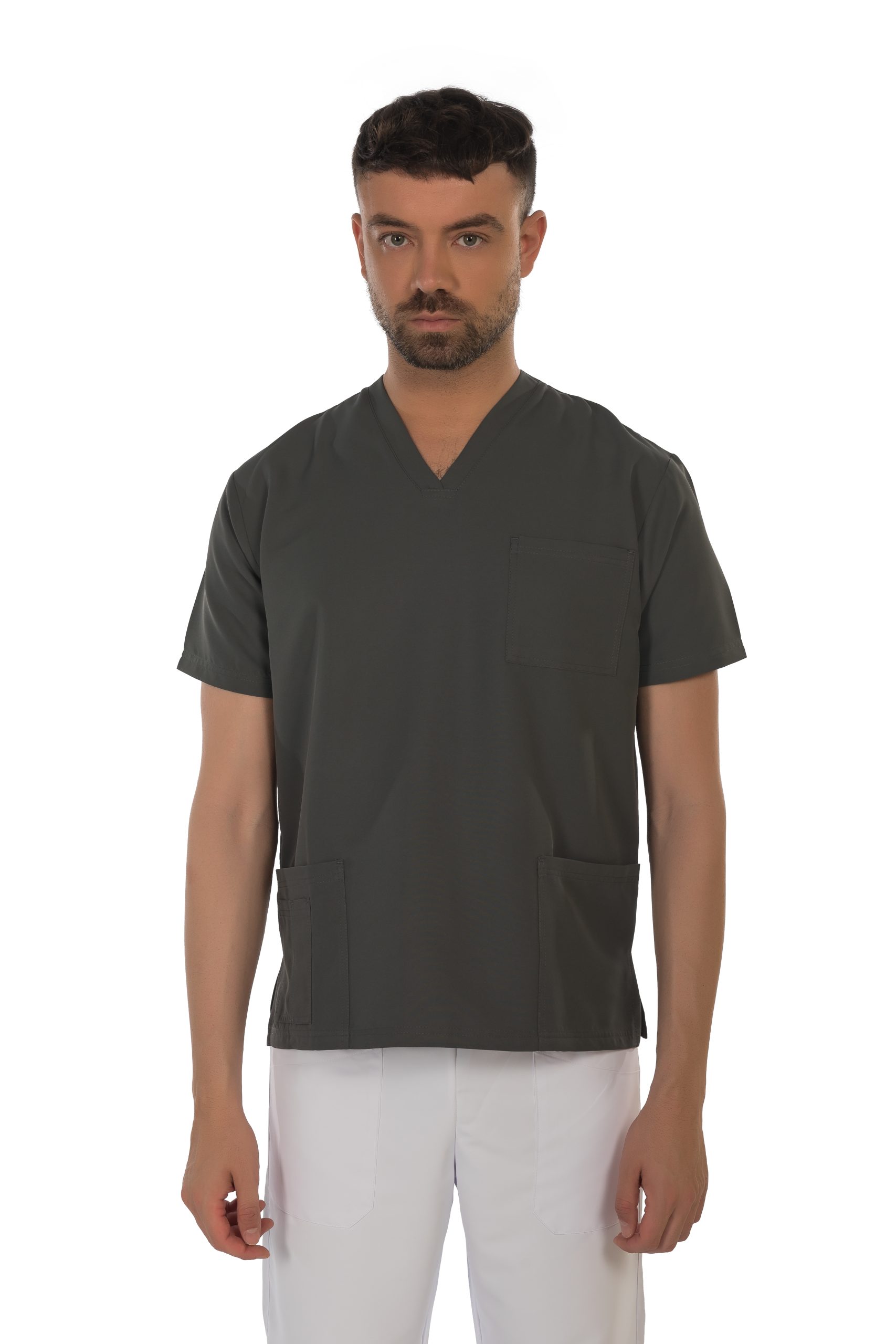 Unisex short sleeve scrub (Grey) – premium dental product from Barmaan Dental, South African distributor of Dispotech Switzerland