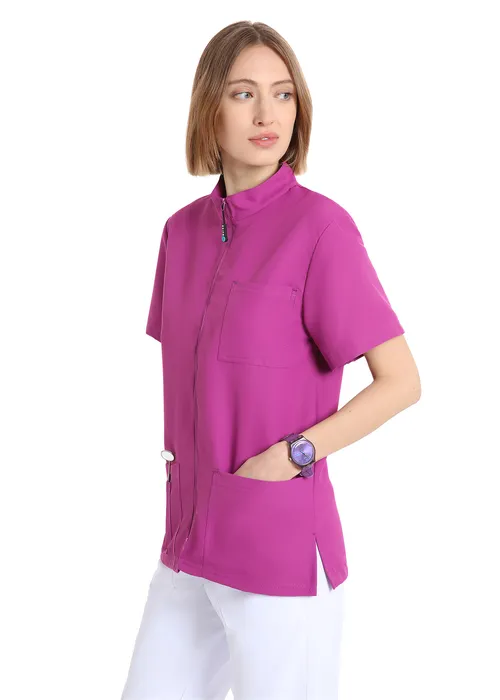 Unisex scrub top with zip (Violet) – medical-uniforms product available from Barmaan Dental South Africa