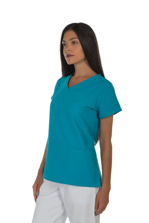 Women's short sleeve scrub (Turquoise) – medical-uniforms product available from Barmaan Dental South Africa