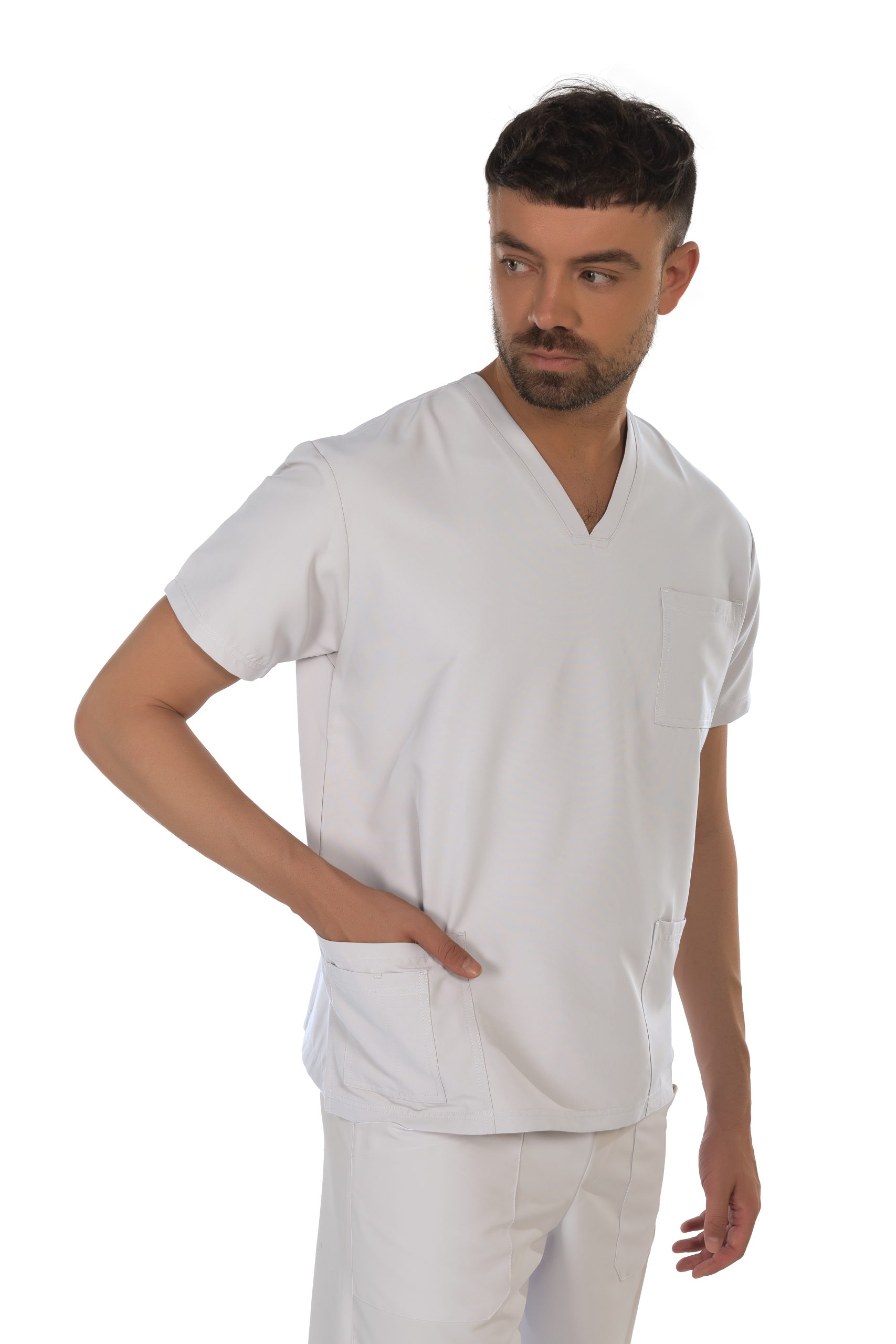 Unisex short sleeve scrub (White) – premium dental product from Barmaan Dental, South African distributor of Dispotech Switzerland
