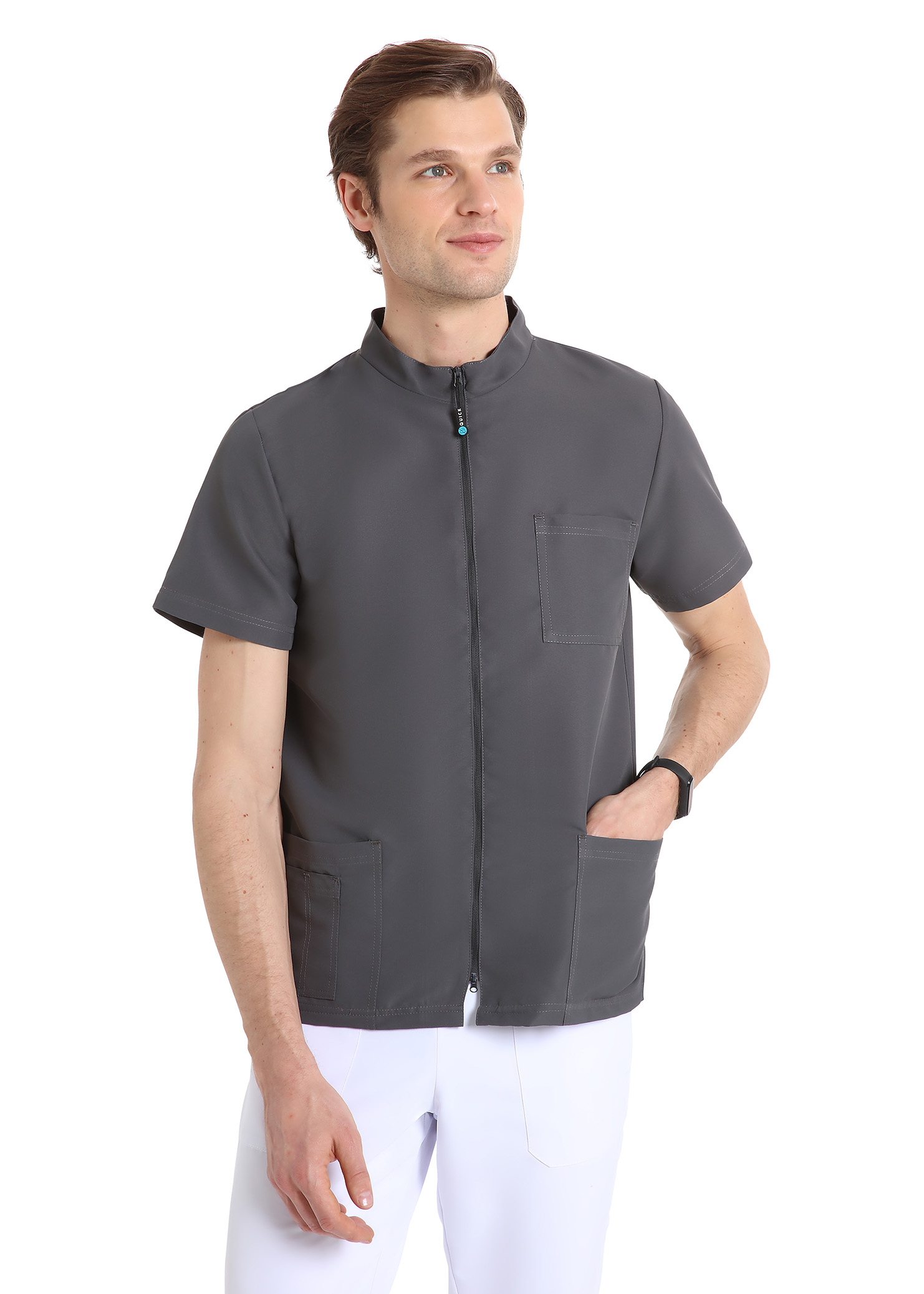 Unisex scrub top with zip (Gray) – premium dental product from Barmaan Dental, South African distributor of Dispotech Switzerland
