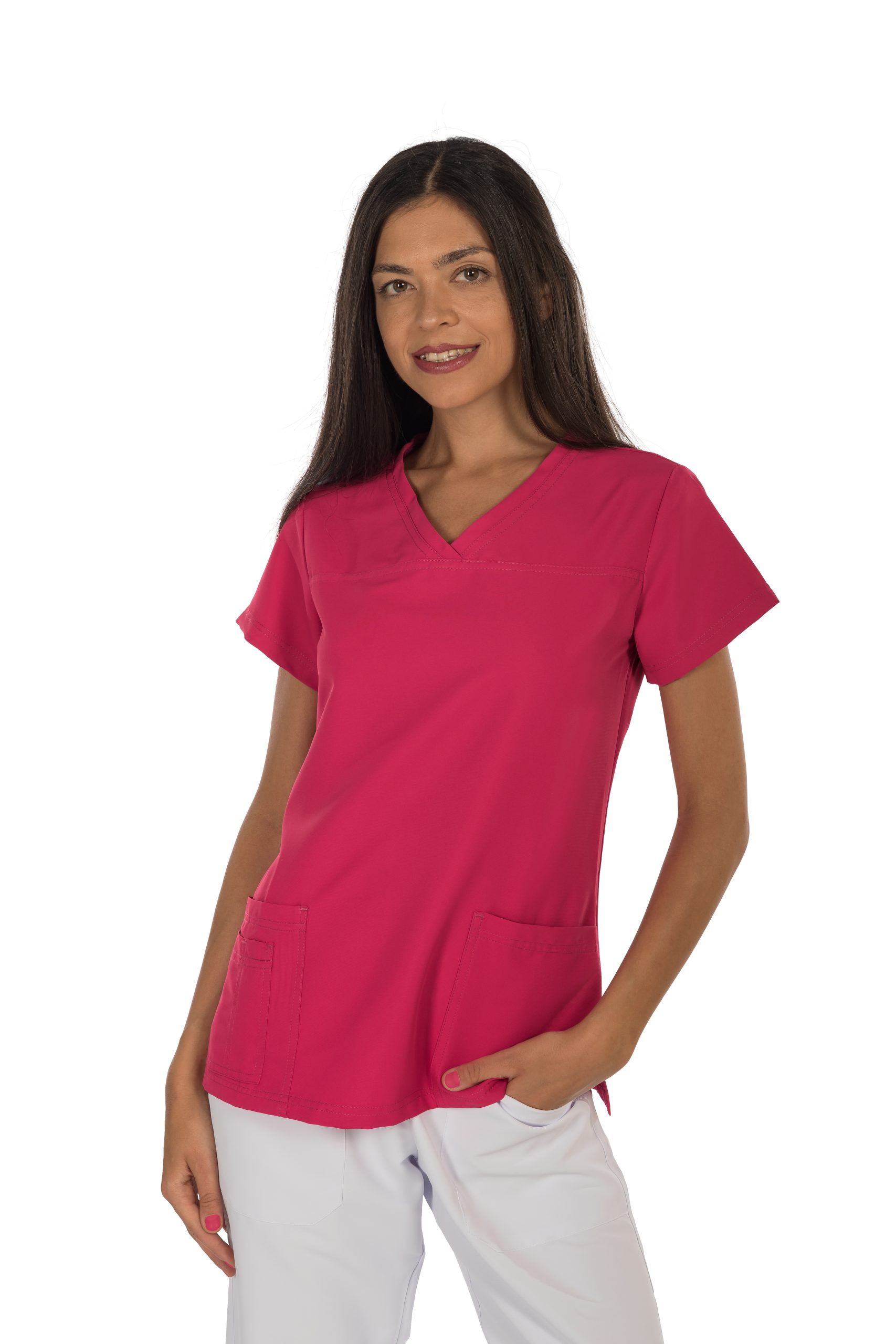 Women's short sleeve scrub (Pink) – premium dental product from Barmaan Dental, South African distributor of Dispotech Switzerland