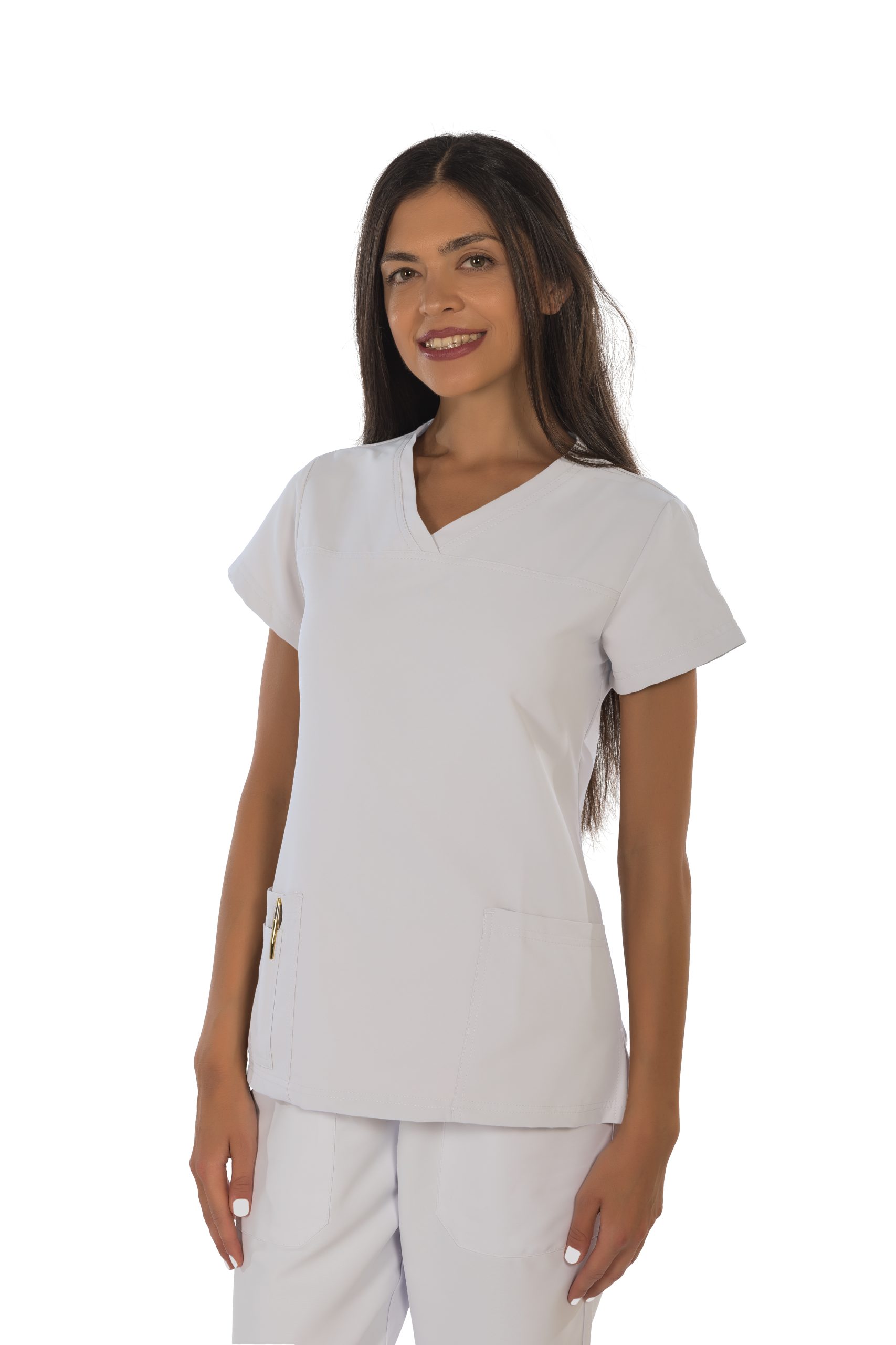 Women's short sleeve scrub (White) – premium dental product from Barmaan Dental, South African distributor of Dispotech Switzerland