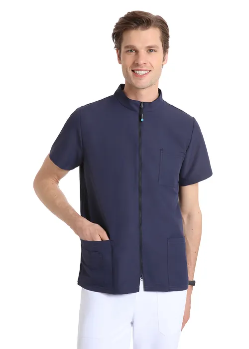 Unisex scrub top with zip (Navy) – medical-uniforms product available from Barmaan Dental South Africa