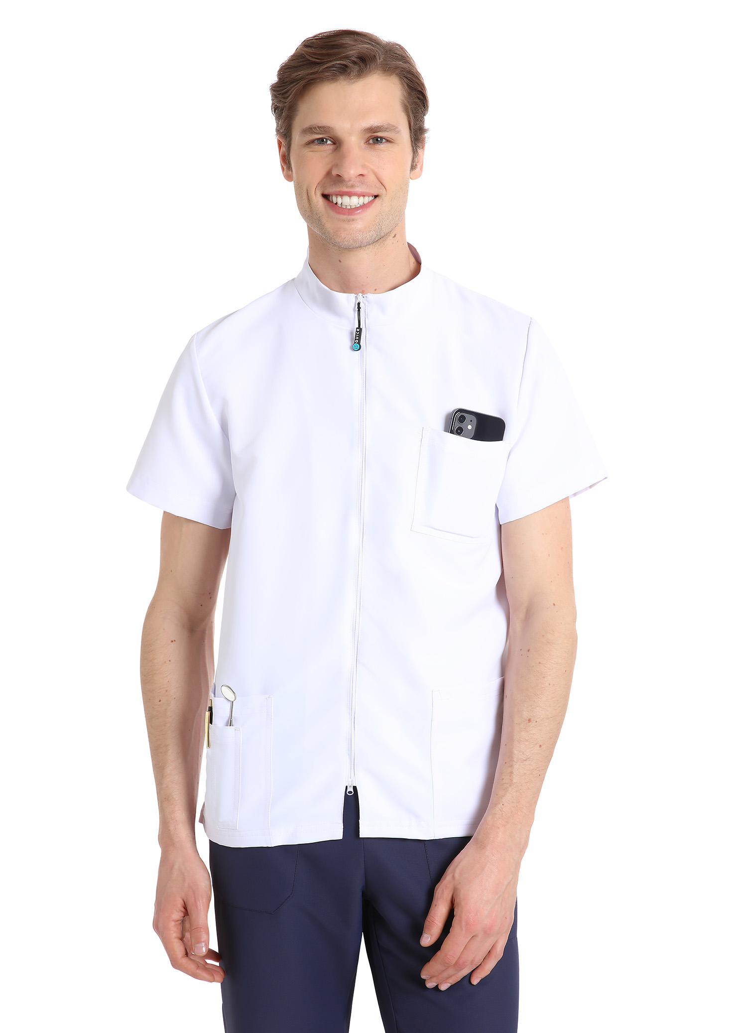 Unisex scrub top with zip (White) – premium dental product from Barmaan Dental, South African distributor of Dispotech Switzerland