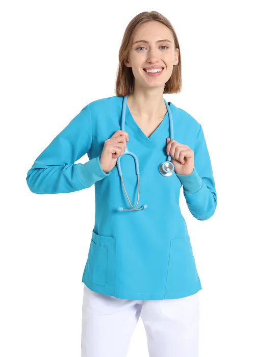 Women's long sleeve scrub(Turquise) – medical-uniforms product available from Barmaan Dental South Africa
