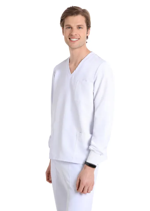 Unisex long sleeve scrub(White) – medical-uniforms product available from Barmaan Dental South Africa