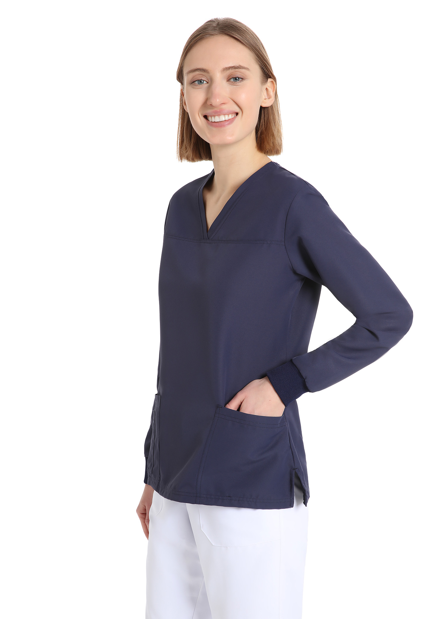 Women's long sleeve scrub(Navy) – premium dental product from Barmaan Dental, South African distributor of Dispotech Switzerland